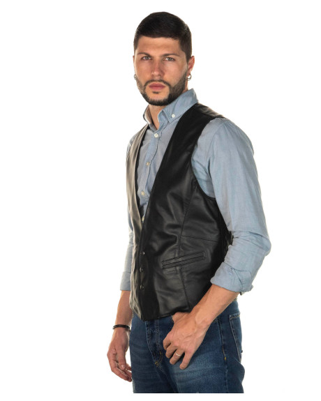 Gilet in Pelle da Uomo Nero - Ron | Leather Trend 2