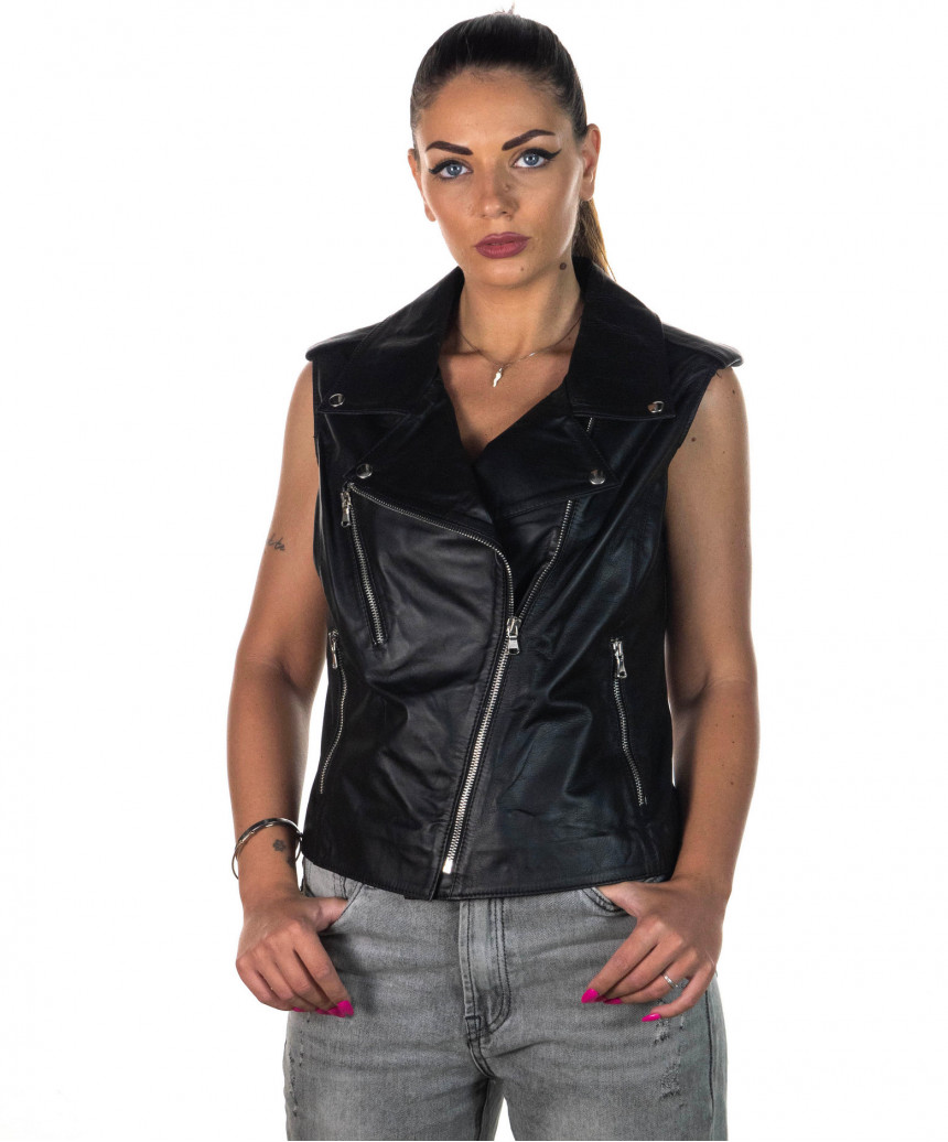 Valery Bis - Women's Vest in Genuine Black Leather