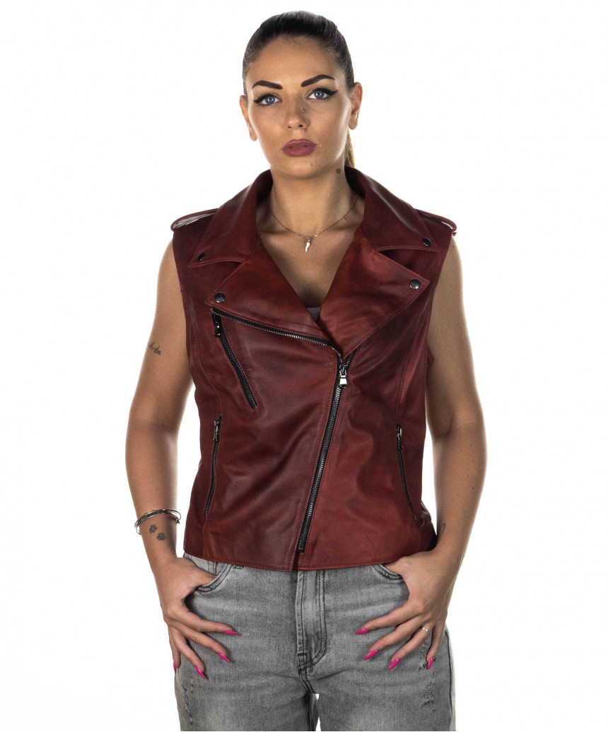 Valery Bis - Women's Vest in Genuine Bordeaux Leather