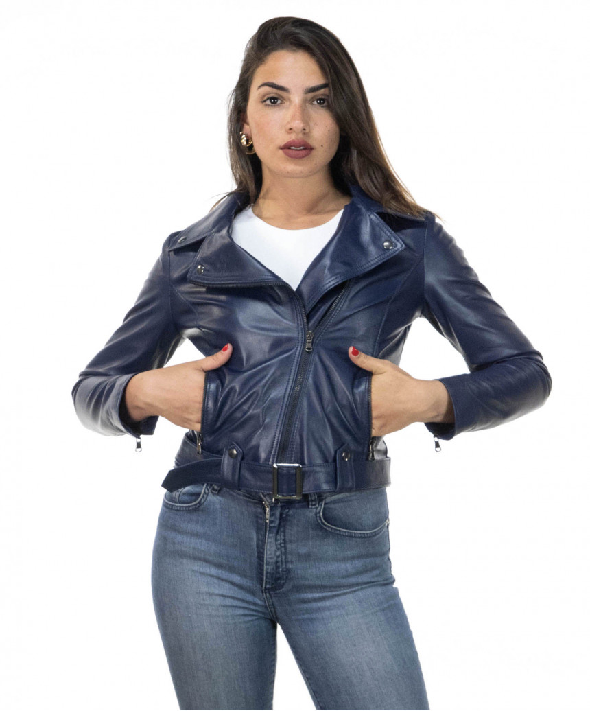 Cel Women's Perfecto - Genuine Soft Blue Leather Jacket