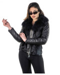 Giacca donna mod. Adriana Nera in vera pelle e pelliccia 100% made in Italy