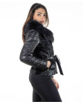Giacca donna mod. Adriana Nera in vera pelle e pelliccia 100% made in Italy