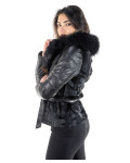 Giacca donna mod. Adriana Nera in vera pelle e pelliccia 100% made in Italy