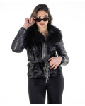 Giacca donna mod. Adriana Nera in vera pelle e pelliccia 100% made in Italy