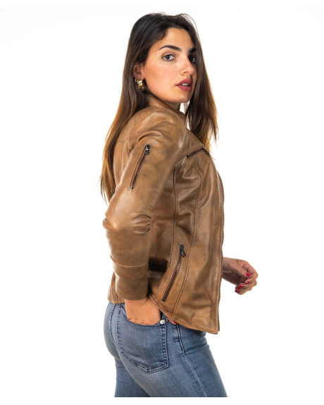 Women's Light Brown Leather Jacket - Michela | Leather Trend 2