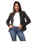 Women's Nubuck Dark Brown Leather Jacket - Michela | Leather Trend