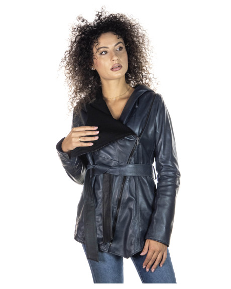 Women's Blue Leather Jacket - Colima | Leather Trend 2