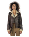Women's jacket in real Brown Shearling and 100% made in Italy genuine leather
