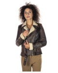 Women's jacket in real Brown Shearling and 100% made in Italy genuine leather