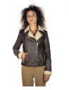 Chiodo donna Marrone  in vero montone Shearling chiaro e in vera pelle 100% made in Italy