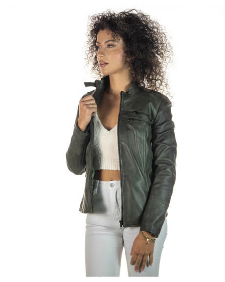 Women's Green Leather Jacket - Michelina | Leather Trend 2