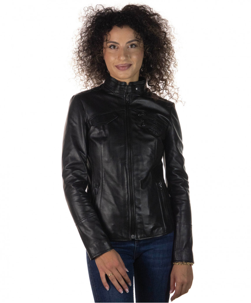 Michelina - Women's Jacket in Genuine Black Leahter
