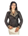 Chiodo donna Marrone  in vero montone Shearling Beige e in vera pelle 100% made in Italy