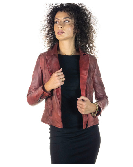 Giacca in pelle donna mod. Violetta Bordeaux in vera pelle 100% made in Italy 2