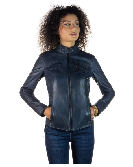 Giacca in Pelle da Donna Blu - Michelina | Leather Trend 2
