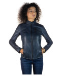 Women's Blue Leather Jacket - Michelina | Leather Trend