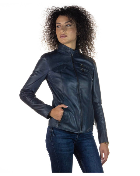 Giacca in Pelle da Donna Blu - Michelina | Leather Trend