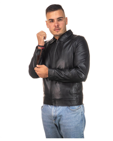 Giacca in pelle uomo mod. U07 nero in vera pelle 100% made in Italy