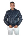 Men's Blue Leather Bomber Jacket - U03 | Leather Trend