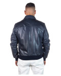 Men's Blue Leather Bomber Jacket - U03 | Leather Trend