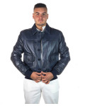 Men's Blue Leather Bomber Jacket - U03 | Leather Trend