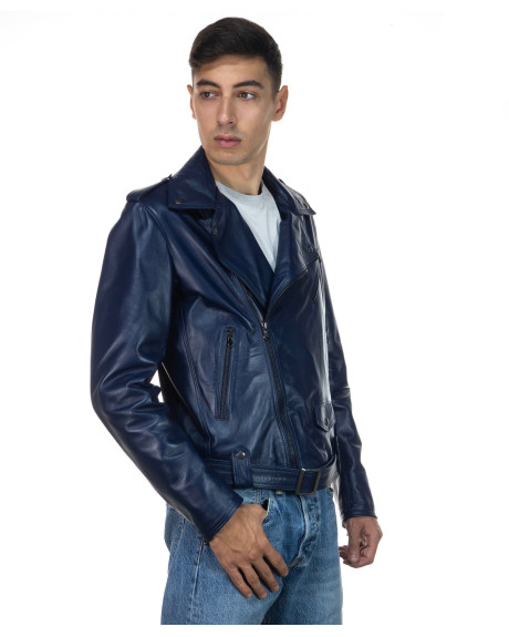 Men's Blue Leather Three-Pocket Perfecto - Armando | Leather Trend 2