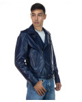 Men's Blue Leather Three-Pocket Perfecto - Armando | Leather Trend