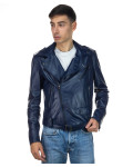 Men's Blue Leather Three-Pocket Perfecto - Armando | Leather Trend