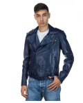 Men's Blue Leather Three-Pocket Perfecto - Armando | Leather Trend