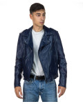 Men's Blue Leather Three-Pocket Perfecto - Armando | Leather Trend
