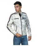Biker in pelle Uomo mod. Biker Uomo Avorio Tamponato in vera pelle 100% made in Italy