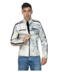 Biker in pelle Uomo mod. Biker Uomo Avorio Tamponato in vera pelle 100% made in Italy