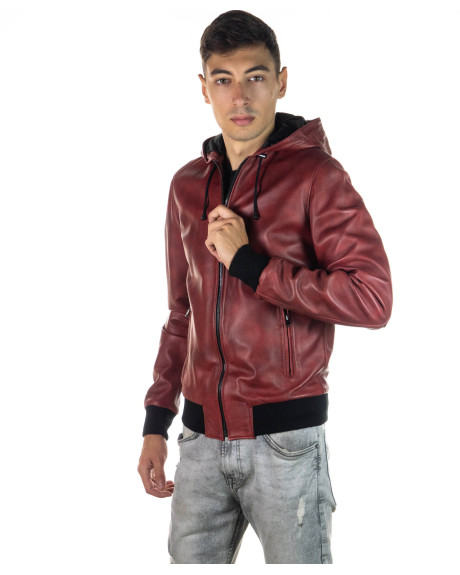 Bomber in Pelle Bordeaux da Uomo - Napoli | Leather Trend