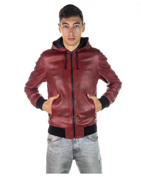 Bomber in Pelle Bordeaux da Uomo - Napoli | Leather Trend