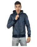 Men's Blue Leather Bomber Jacket - Napoli | Leather Trend