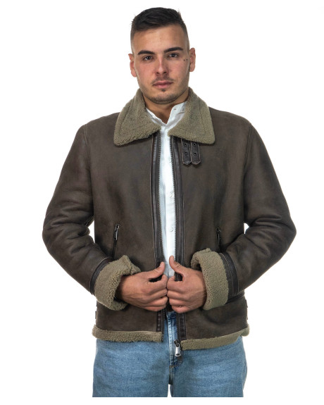 Man's Dark Brown Smooth effect jacket in real Shearling 100% made in Italy 2