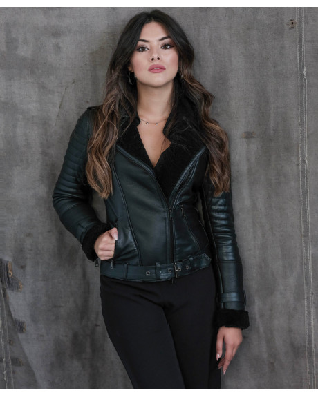 Alaska - Chiodo Donna Nero in vero montone Shearling