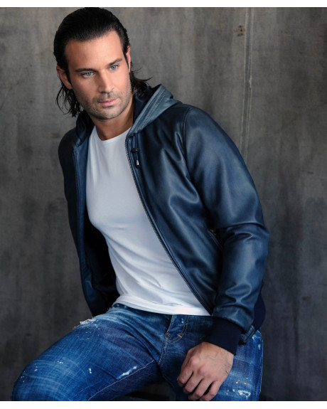 Bomber in Pelle Blu da Uomo - Napoli | Leather Trend 2
