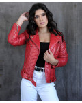Woman leather jacket mod. Dakota in genuine Red leather with quilted effect 100% made in Italy