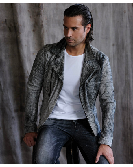 Men's leather jacket mod. V248 in genuine Black Vintage leather 100% made in Italy. 2