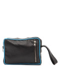 Men's bag in genuine Black leather and light blue details 100% made in Italy mod. Travel