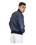 Men's Blue Leather Bomber Jacket – David | Leather Trend