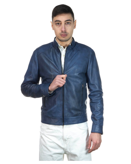 Giacca uomo mod. U08 Blu in vera pelle 100% made in Italy 2