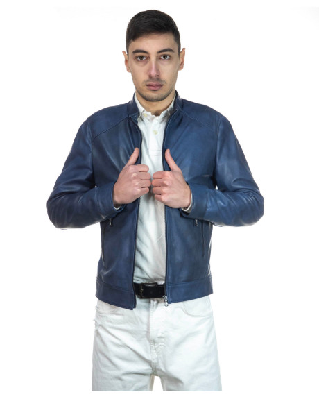 Men's Blue Leather Jacket – U08 | Leather Trend 2
