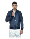 Men's Blue Leather Bomber Jacket - Napoli | Leather Trend
