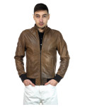 Men's Light Brown Leather Bomber Jacket - Napoli | Leather Trend