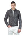 Men's Grey Oil Leather Biker Jacket  - U06 | Leather Trend