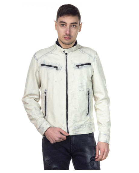 Giacca Biker Uomo Bianca in Pelle - U06 | Leather Trend