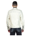 Men's White Buffered Leather Biker Jacket - U06 | Leather Trend
