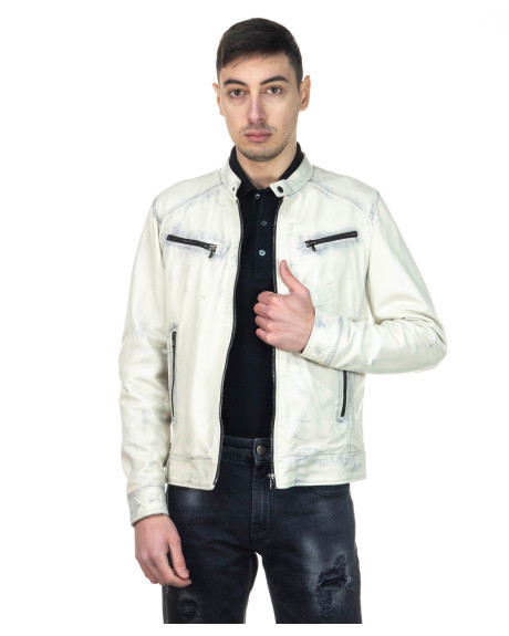 Giacca Biker Uomo Bianca in Pelle - U06 | Leather Trend 2